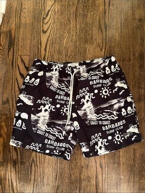 PacSun Black and White Barbados Surf Club Swim Shorts